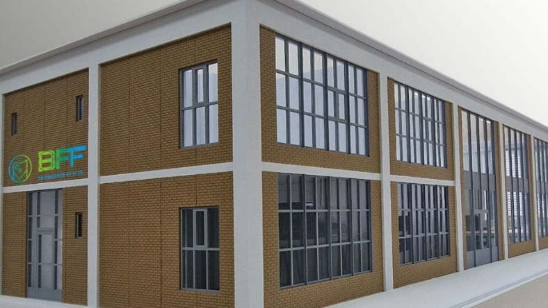 Biotechnology facility building with BFF sign on exterior wall