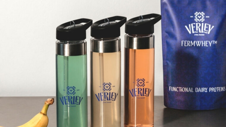 Verley FermWhey bottles and functional dairy protein bag on display